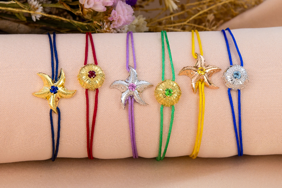 bracelet cordon oursins et étoiles de mer
