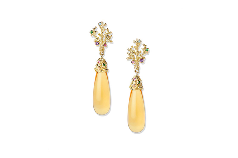 Coral Branch  Multi-coloured Stones & Citrine Drop Earrings in 18ct Gold - ©Patrick Mavros