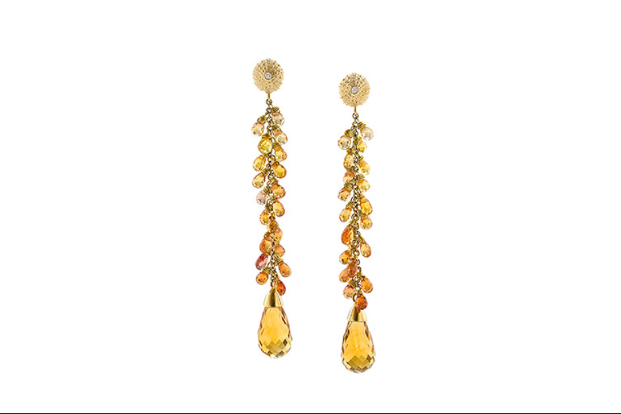 Sea Urchin Petite Earrings Yellow to Orange Sapphire & Citrine in 18ct Gold - ©Patrick Mavros