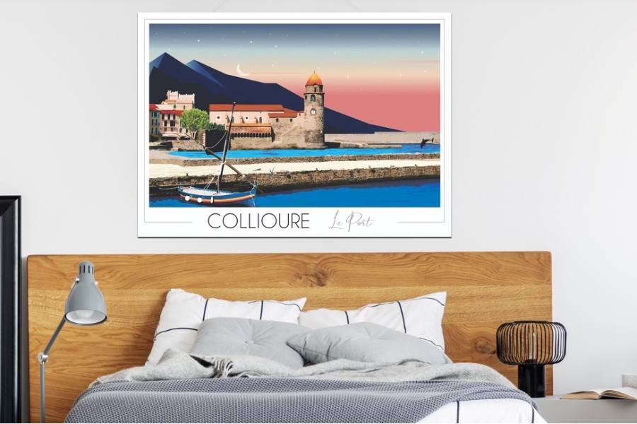 Affiche Collioure Port disponible en affiche 30x42cm ; 50x70cm ; carte postale ; tote bag : pochette imprimée - ©©Foliove