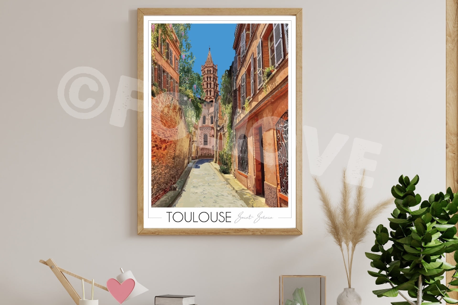 Affiche de Toulouse disponible aux formats 30x42cm ; 50x70cm - ©©Foliove