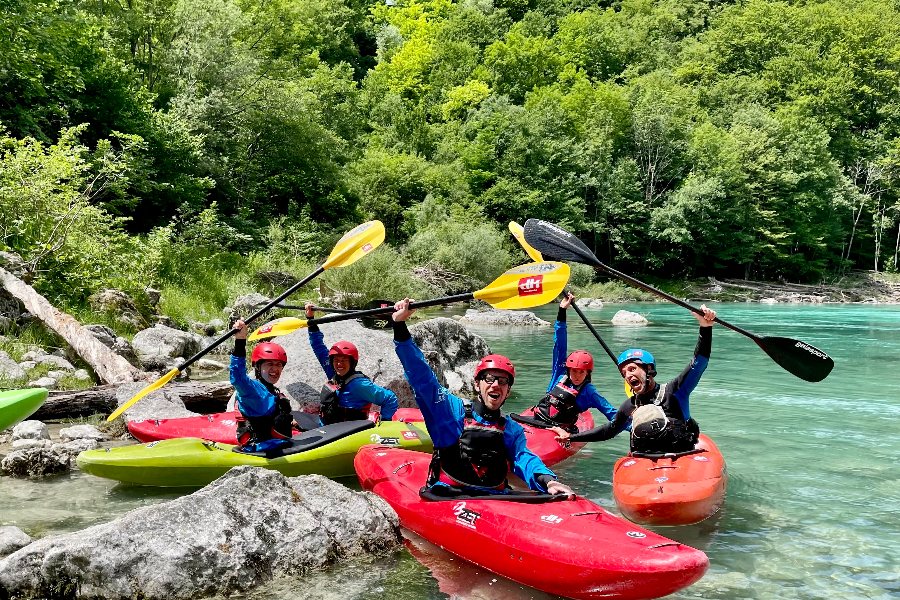 Have fun on the water - beginner kayak school on Soča river, Slovenia. - ©@dksport.si