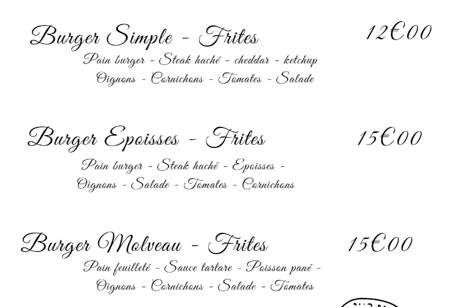 notre carte burgers