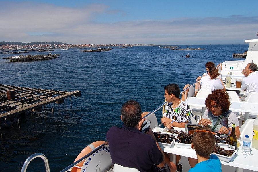 Barco de mejillones en rias baixas