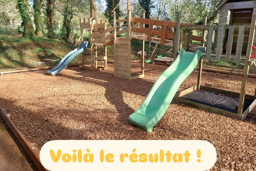 Air de jeux pour les enfants: balançoires, toboggans, tyrolienne, trampoline, dôme escalade...