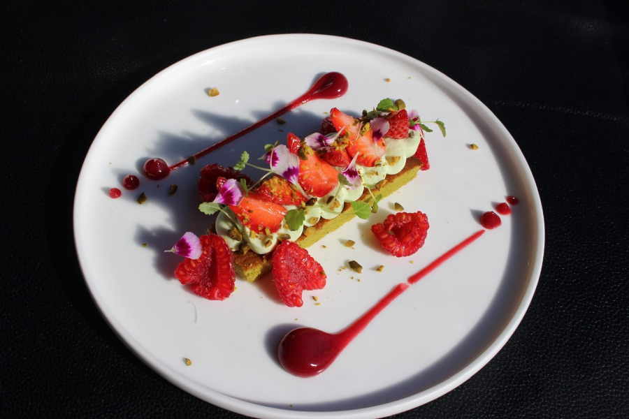 Finger fraise pistache, gel framboise