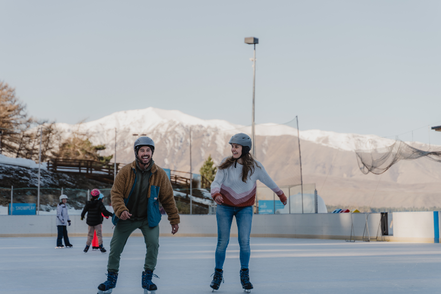 Outdoor ice skate rink during winter